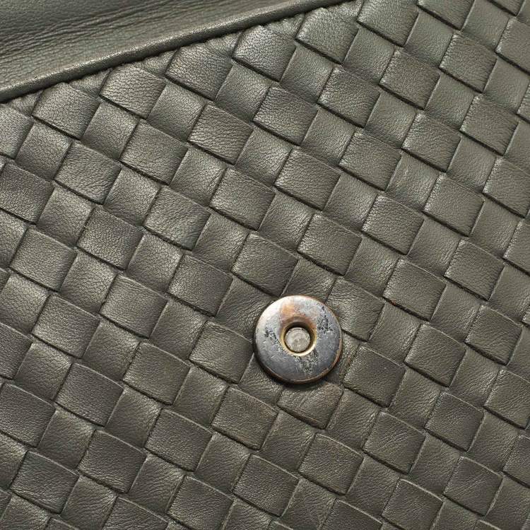 Pre Owned Bottega Veneta Olimpia Small Grey Intrecciato Leather Shoulder Bag