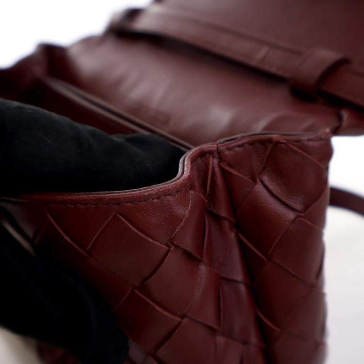 Pre Owned Bottega Veneta Mini Calfskin Intrecciato Flap Bag