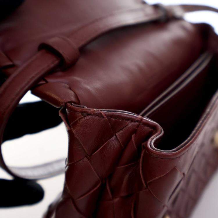 Pre Owned Bottega Veneta Mini Calfskin Intrecciato Flap Bag