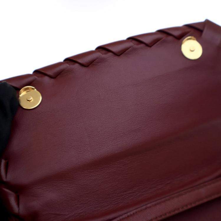 Pre Owned Bottega Veneta Mini Calfskin Intrecciato Flap Bag