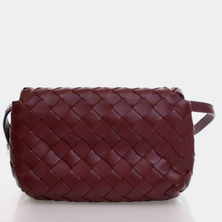 Pre Owned Bottega Veneta Mini Calfskin Intrecciato Flap Bag