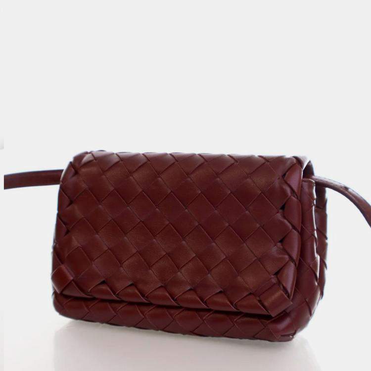 Pre Owned Bottega Veneta Mini Calfskin Intrecciato Flap Bag