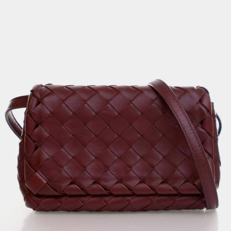 Pre Owned Bottega Veneta Mini Calfskin Intrecciato Flap Bag