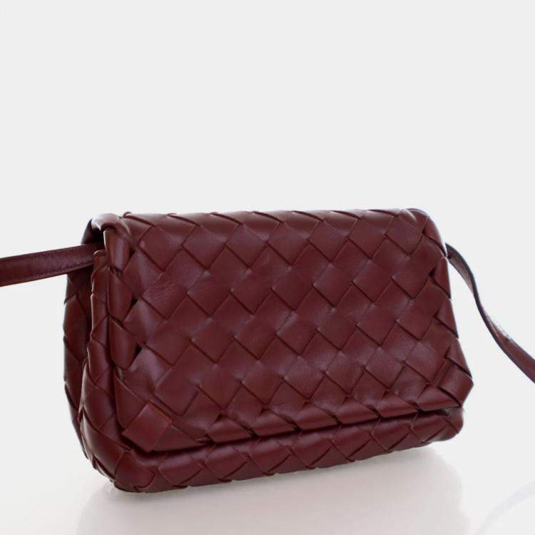 Pre Owned Bottega Veneta Mini Calfskin Intrecciato Flap Bag