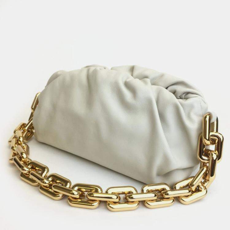 Pre Owned Bottega Veneta Beige Calf Chain Pouch