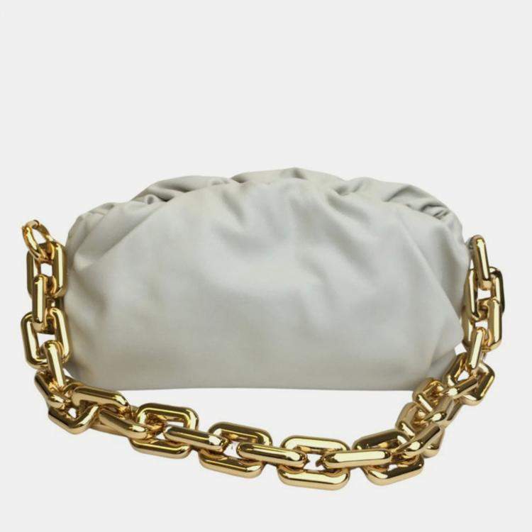 Pre Owned Bottega Veneta Beige Calf Chain Pouch