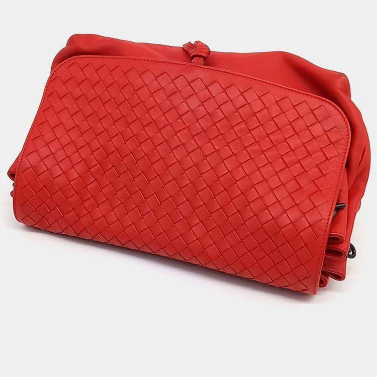 Pre Owned Bottega Veneta Orange Leather Mesh Shoulder Bag