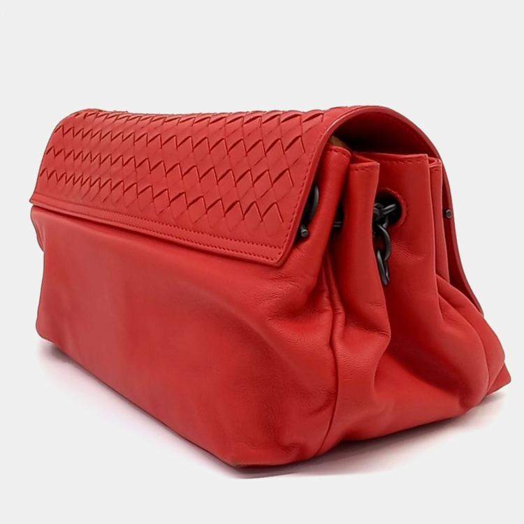 Pre Owned Bottega Veneta Orange Leather Mesh Shoulder Bag