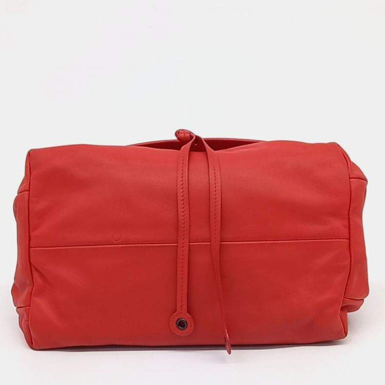 Pre Owned Bottega Veneta Orange Leather Mesh Shoulder Bag