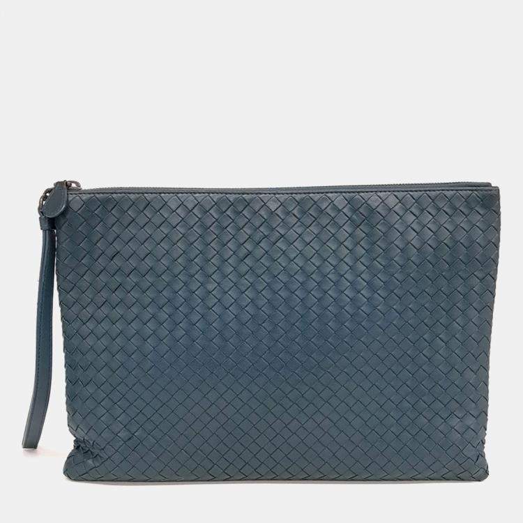 Pre Owned Bottega Veneta Blue Leather mesh clutch