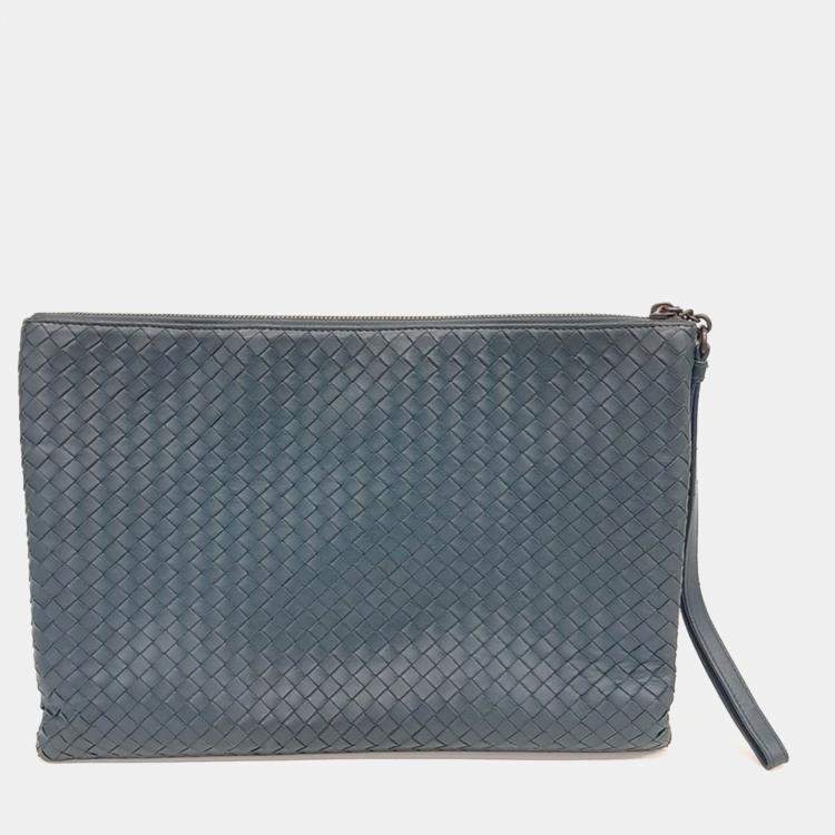 Pre Owned Bottega Veneta Blue Leather mesh clutch