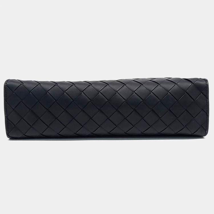 Pre Owned Bottega Veneta Black Leather Mesh Clutch