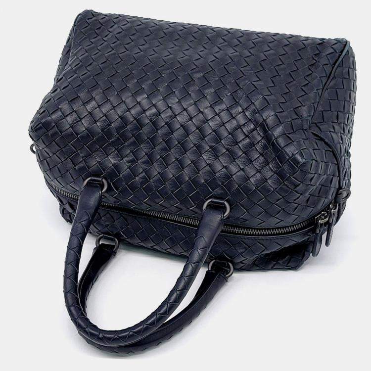 Pre Owned Bottega Veneta Black Leather Mesh Tote