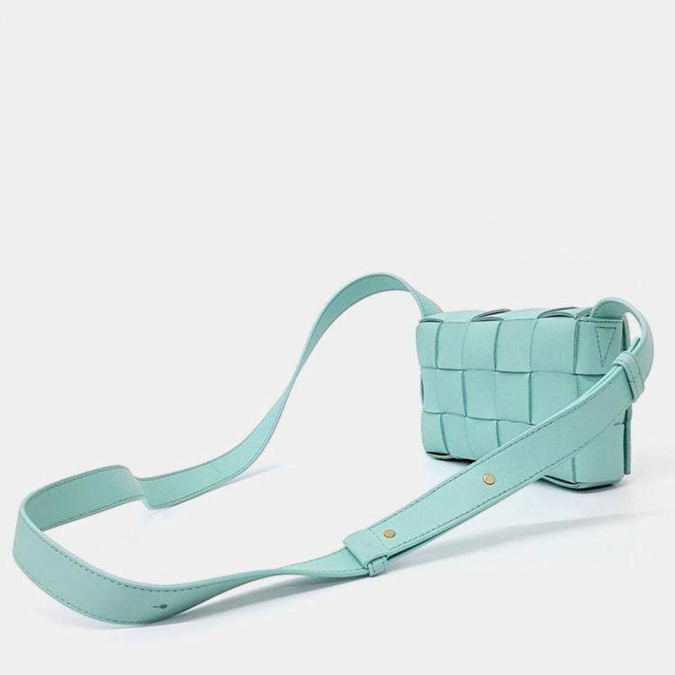 Pre Owned Bottega Veneta Blue Leather Cassette Bag Small