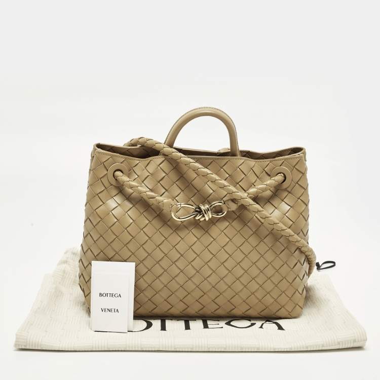 Pre Owned Bottega Veneta Andiamo Medium Tan Intrecciato Leather Tote