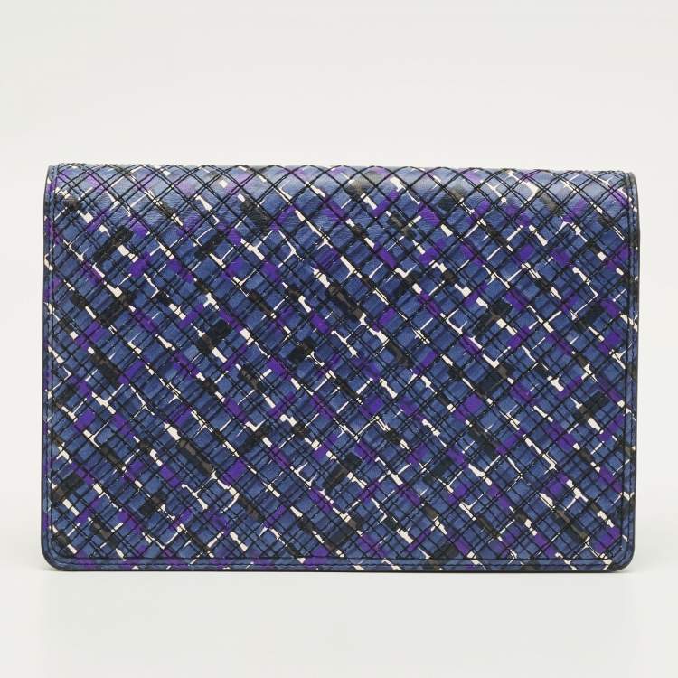 Pre Owned Bottega Veneta Blue/Purple Intrecciato Leather Flap Clutch