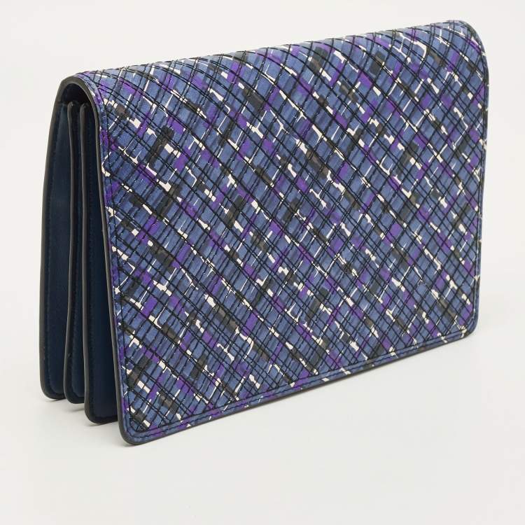 Pre Owned Bottega Veneta Blue/Purple Intrecciato Leather Flap Clutch