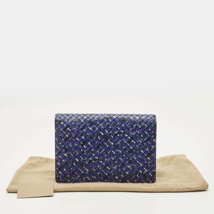 Pre Owned Bottega Veneta Blue/Purple Intrecciato Leather Flap Clutch
