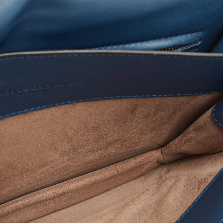 Pre Owned Bottega Veneta Blue/Purple Intrecciato Leather Flap Clutch