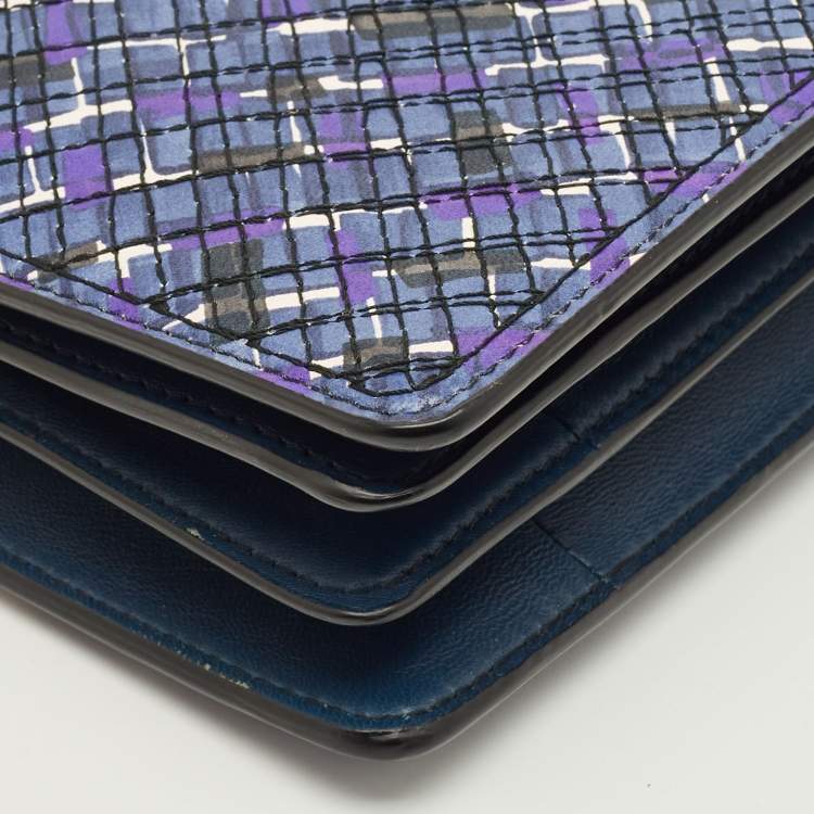 Pre Owned Bottega Veneta Blue/Purple Intrecciato Leather Flap Clutch