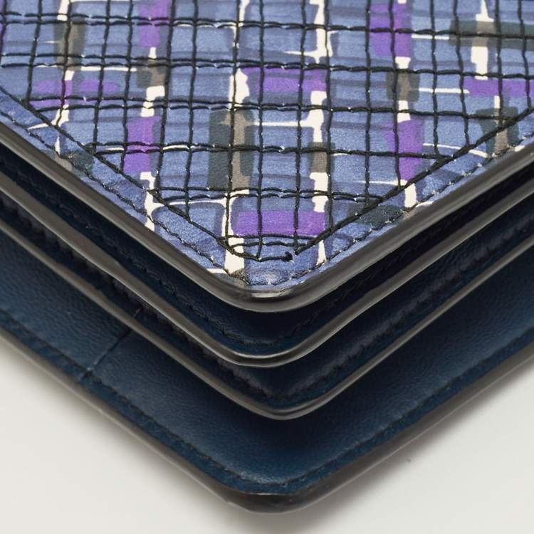 Pre Owned Bottega Veneta Blue/Purple Intrecciato Leather Flap Clutch