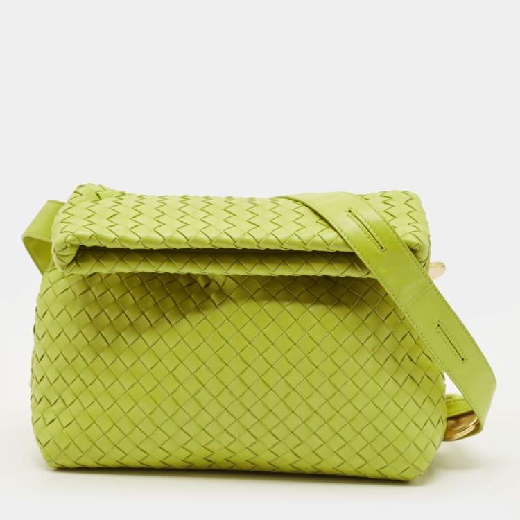 Pre Owned Bottega Veneta BV Fold Intrecciato Green Leather Shoulder Bag