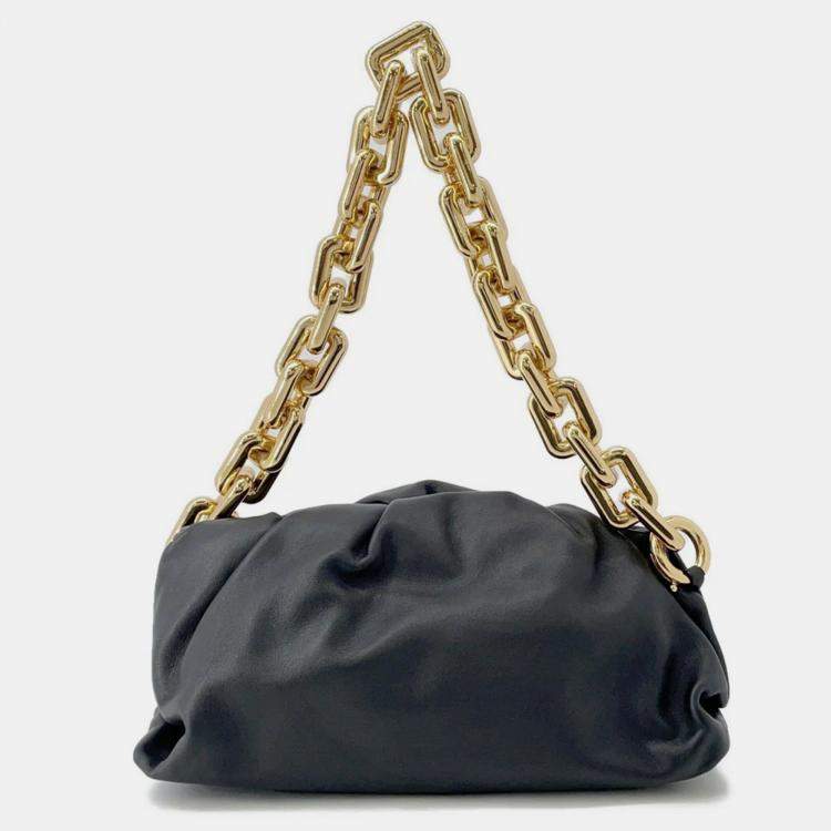 Pre Owned Bottega Veneta The Chain Pouch Shoulder Bag Black Leather