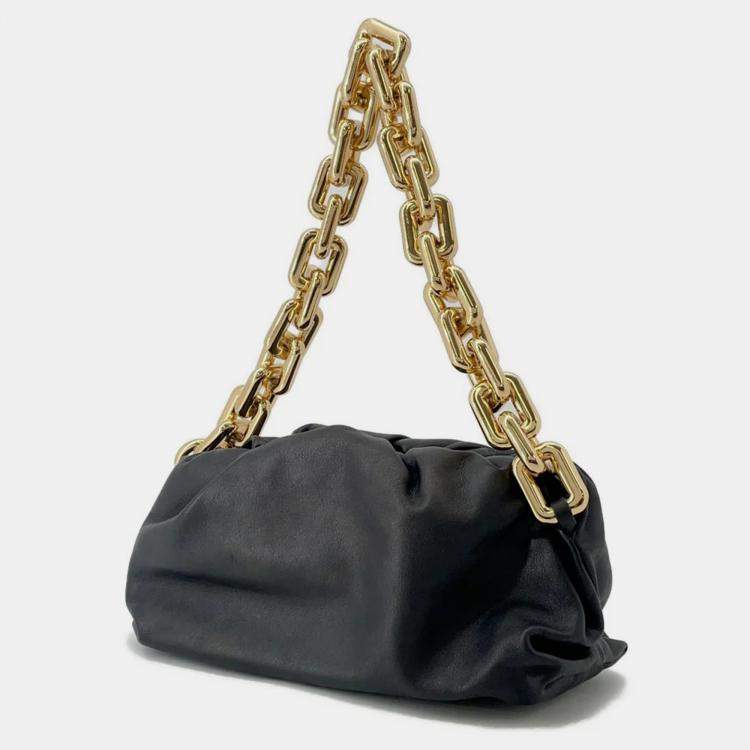 Pre Owned Bottega Veneta The Chain Pouch Shoulder Bag Black Leather