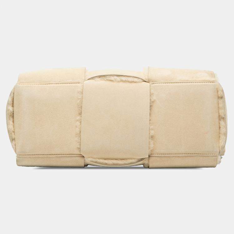 Pre Owned Bottega Veneta Brown Small Suede and Shearling Maxi Intrecciato Arco Tote