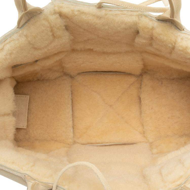 Pre Owned Bottega Veneta Brown Small Suede and Shearling Maxi Intrecciato Arco Tote