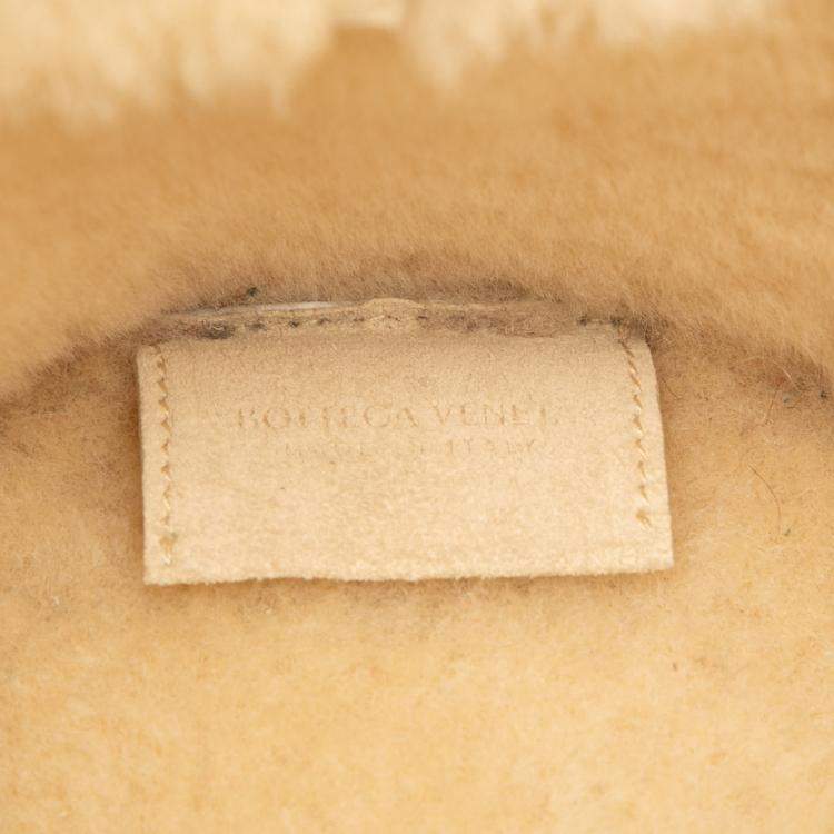 Pre Owned Bottega Veneta Brown Small Suede and Shearling Maxi Intrecciato Arco Tote