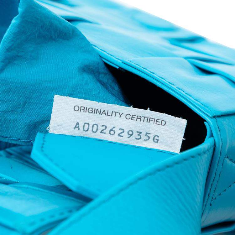 Pre Owned Bottega Veneta Blue Small Paper Calfskin Intrecciato Cassette Crossbody