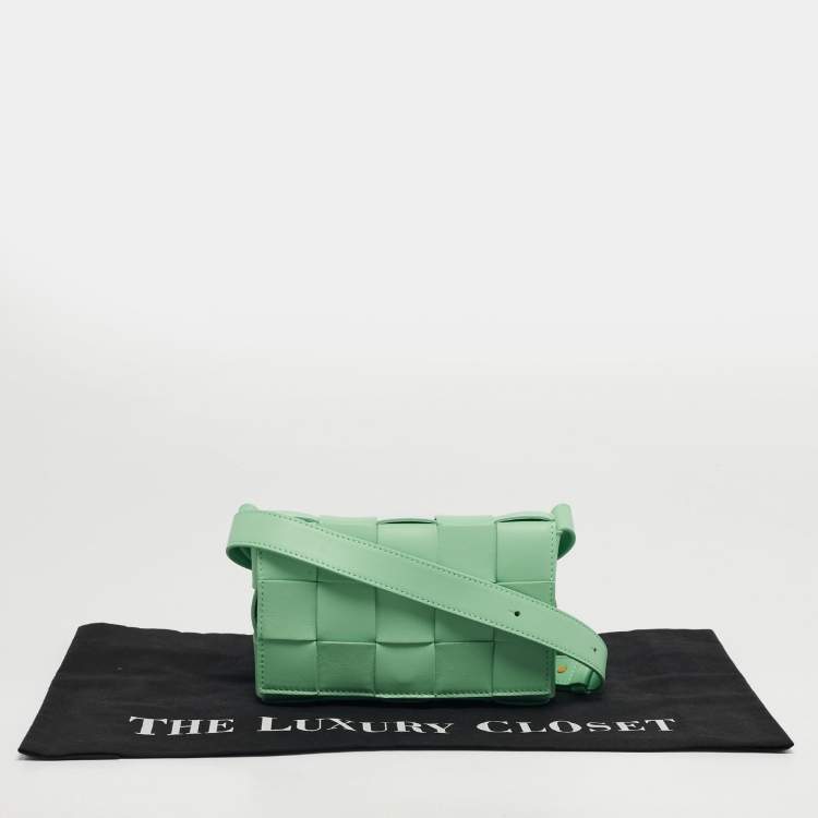 Pre Owned Bottega Veneta Cassette Small Light Green Leather Shoulder Bag