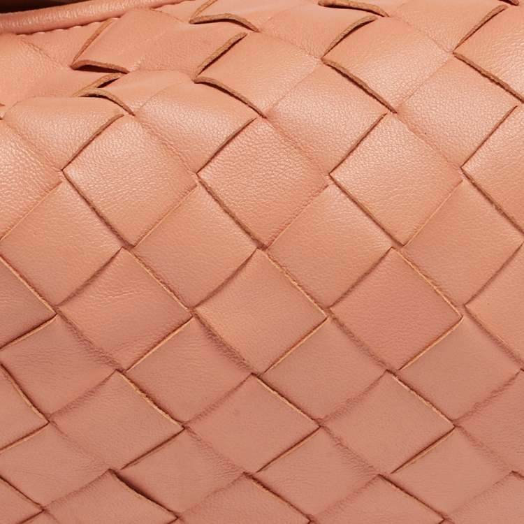 Pre Owned Bottega Veneta Jodie Knot Mini Peach Pink Intrecciato Leather Hobo