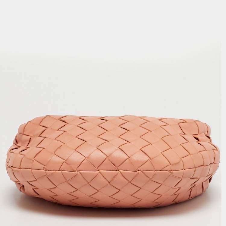 Pre Owned Bottega Veneta Jodie Knot Mini Peach Pink Intrecciato Leather Hobo