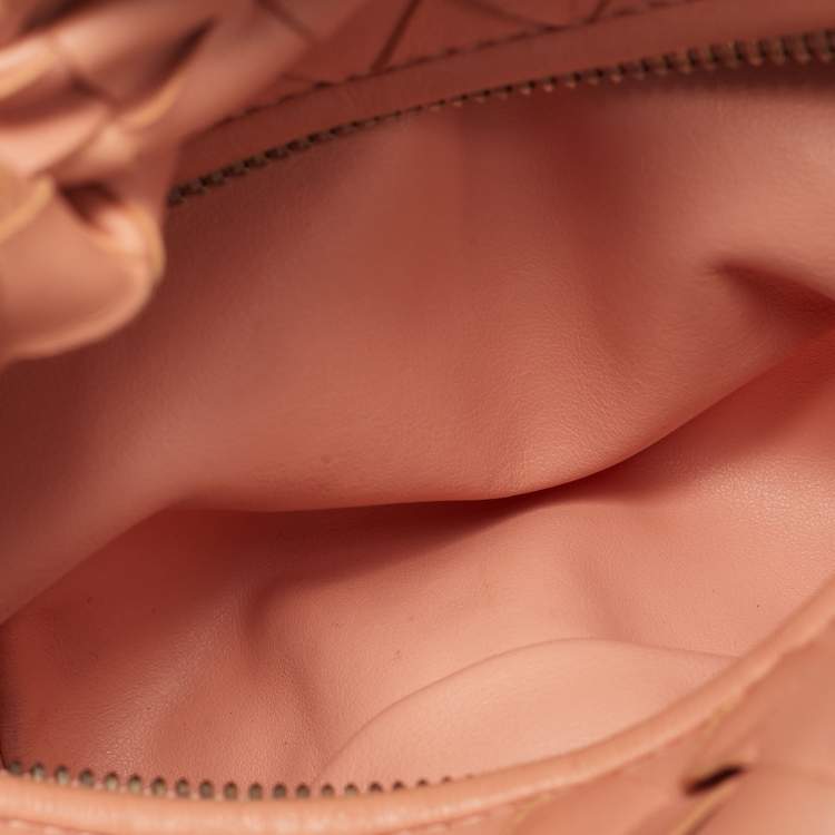 Pre Owned Bottega Veneta Jodie Knot Mini Peach Pink Intrecciato Leather Hobo