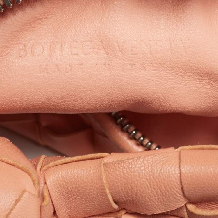 Pre Owned Bottega Veneta Jodie Knot Mini Peach Pink Intrecciato Leather Hobo
