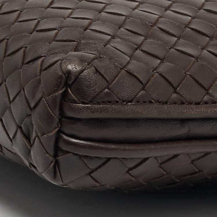 Pre Owned Bottega Veneta Nodini Dark Brown Intrecciato Leather Crossbody Bag