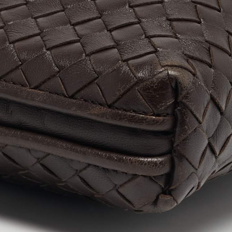 Pre Owned Bottega Veneta Nodini Dark Brown Intrecciato Leather Crossbody Bag