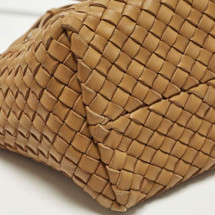 Pre Owned Bottega Veneta Cabat Mini Camel Intrecciato Leather Tote