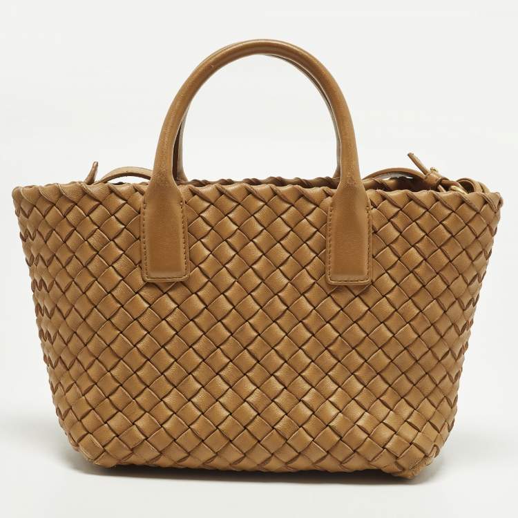 Pre Owned Bottega Veneta Cabat Mini Camel Intrecciato Leather Tote