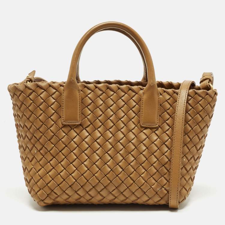 Pre Owned Bottega Veneta Cabat Mini Camel Intrecciato Leather Tote