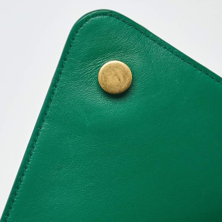 Pre Owned Bottega Veneta Mount Envelope Green Leather Top Handle Bag