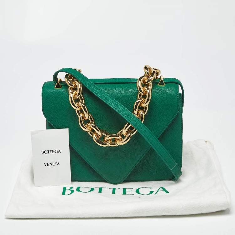 Pre Owned Bottega Veneta Mount Envelope Green Leather Top Handle Bag