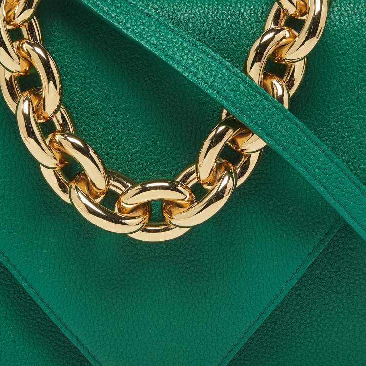 Pre Owned Bottega Veneta Mount Envelope Green Leather Top Handle Bag