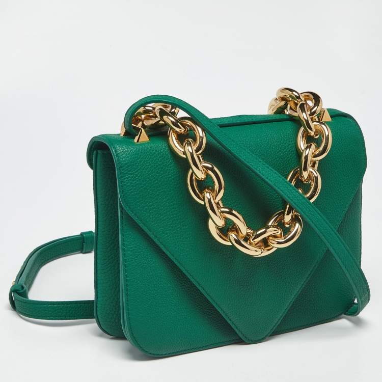 Pre Owned Bottega Veneta Mount Envelope Green Leather Top Handle Bag
