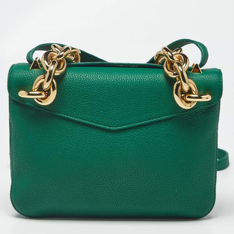 Pre Owned Bottega Veneta Mount Envelope Green Leather Top Handle Bag