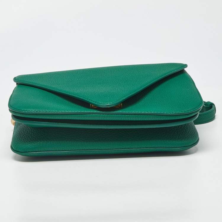 Pre Owned Bottega Veneta Mount Envelope Green Leather Top Handle Bag