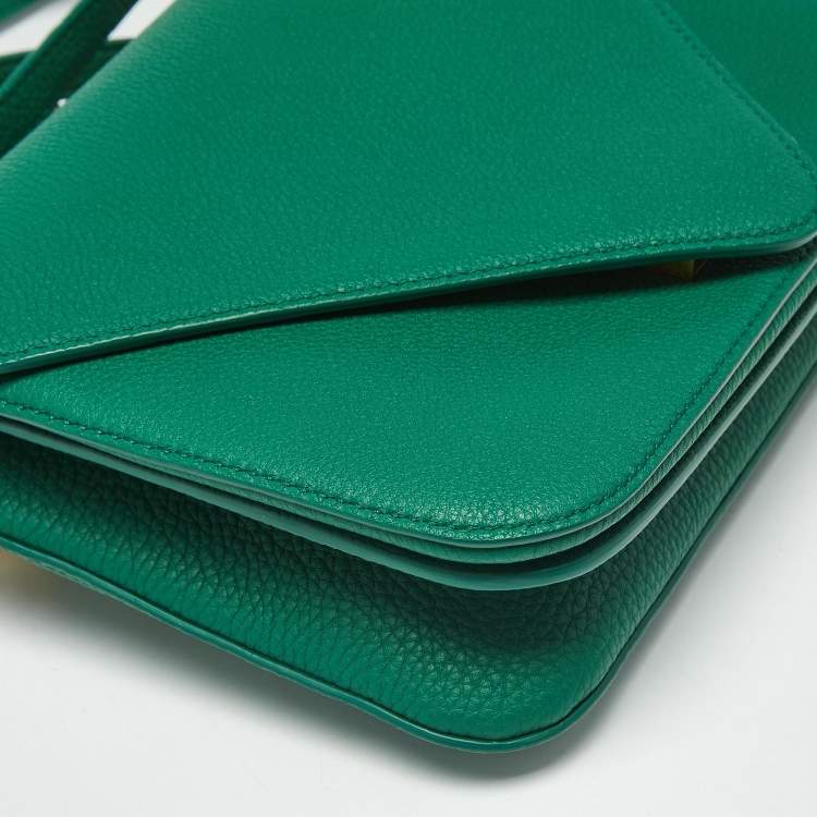 Pre Owned Bottega Veneta Mount Envelope Green Leather Top Handle Bag