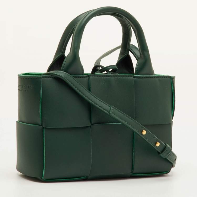 Pre Owned Bottega Veneta Candy Arco Mini Dark Green Leather Tote